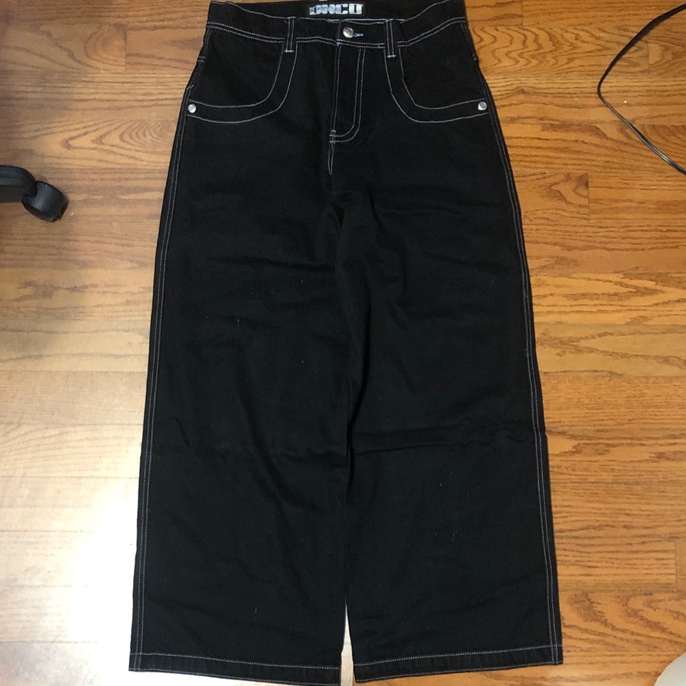 JNCO Black Jeans with White Stitching Twin Cannons